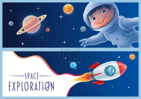 Illustration for Illustration of  an astronaut  and spaceship, astronomy. space exploration - Royalty Free Image