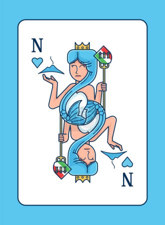 Ilustración de Sirena napolitana con horquilla y símbolo del Vesubio - Imagen libre de derechos