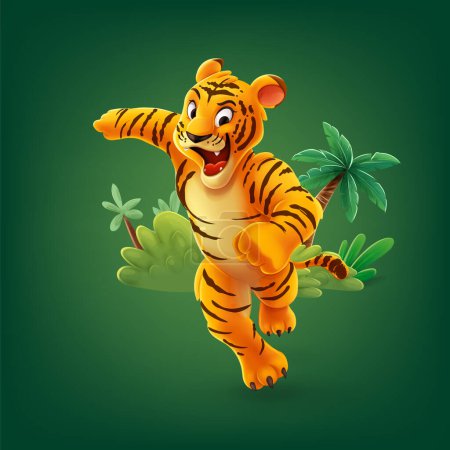 Téléchargez les illustrations : Illustration vectorielle de personnage de tigre stylisé mignon - en licence libre de droit