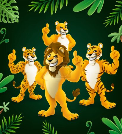 Illustration for Carious cartoon wild cats characters, vector illustration - Royalty Free Image