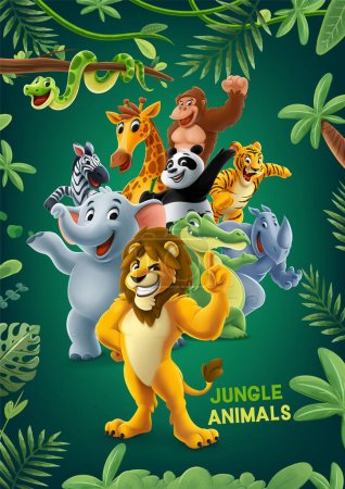 Ilustración de Varios animales salvajes caracteres banner, vector de ilustración - Imagen libre de derechos