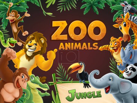 Illustration for Various wild animals characters banner, vector illustration - Royalty Free Image