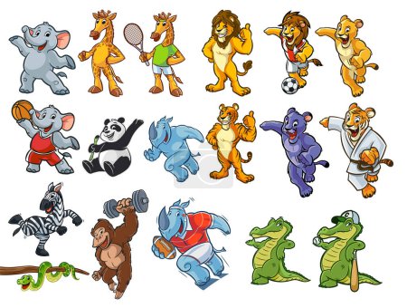 Ilustración de Varios animales salvajes personajes conjunto, vector de ilustración - Imagen libre de derechos