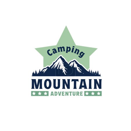 Téléchargez les illustrations : Camping de montagne logo aventure design vintage - en licence libre de droit