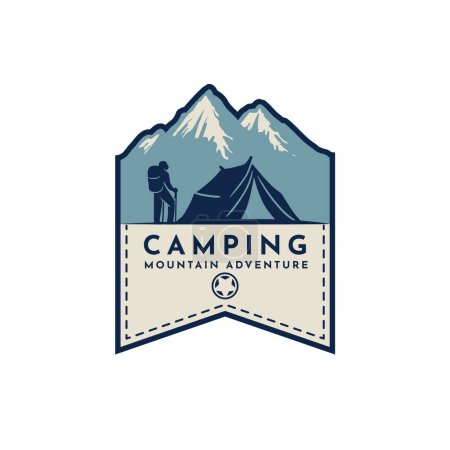 Ilustración de Montaña senderismo camping logo diseño - Imagen libre de derechos