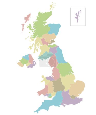 Illustrazione per Carta bianca vettoriale del Regno Unito con divisioni amministrative. Livelli modificabili e chiaramente etichettati. - Immagini Royalty Free