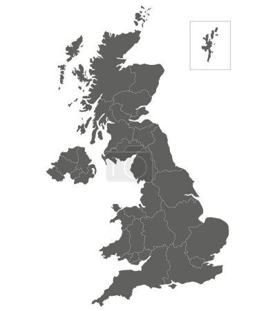 Illustrazione per Carta bianca vettoriale del Regno Unito con divisioni amministrative. Livelli modificabili e chiaramente etichettati. - Immagini Royalty Free