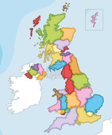 Illustration for Vector illustrated blank map of UK with administrative divisions, and neighbouring countries. Editable and clearly labeled layers. - Royalty Free Image
