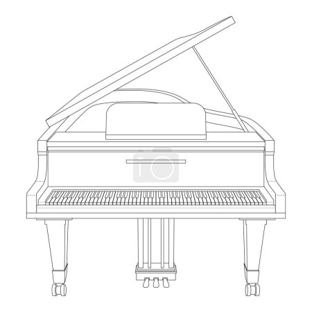 Téléchargez les illustrations : Illustration vectorielle de dessin animé facile à colorier d'un piano à queue isolé sur fond blanc - en licence libre de droit