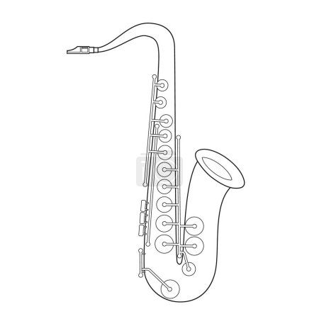 Easy coloring cartoon vector illustration of a saxophone isolated on white background