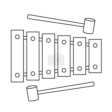 Téléchargez les illustrations : Illustration vectorielle de dessin animé facile à colorier d'un xylophone isolé sur fond blanc - en licence libre de droit