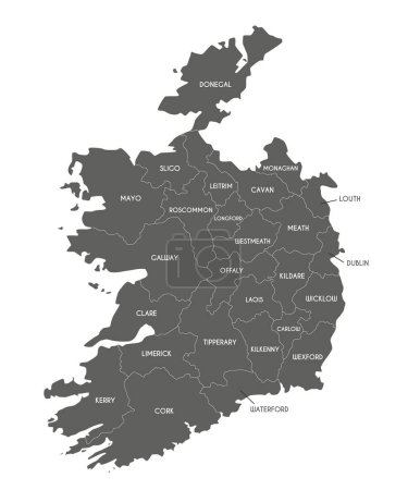 Illustration for Vector map of Ireland with counties and administrative divisions. Editable and clearly labeled layers. - Royalty Free Image