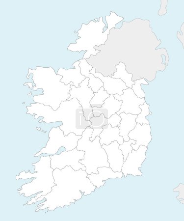 Illustration for Vector blank map of Ireland with counties and administrative divisions, and neighbouring countries. Editable and clearly labeled layers. - Royalty Free Image