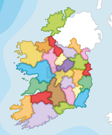 Illustration for Vector illustrated blank map of Ireland with counties and administrative divisions, and neighbouring countries. Editable and clearly labeled layers. - Royalty Free Image