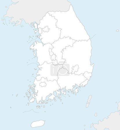 Illustration for Vector blank map of South Korea with provinces, metropolitan cities and administrative divisions, and neighbouring countries. Editable and clearly labeled layers. - Royalty Free Image