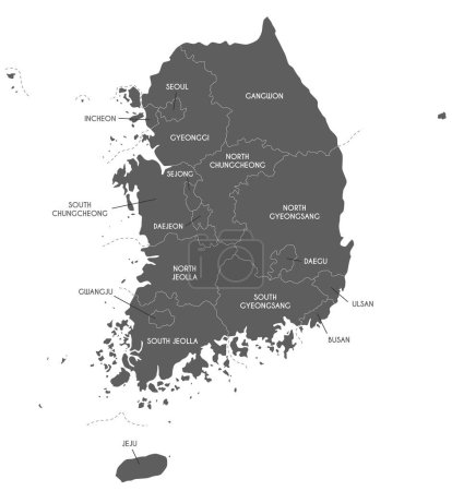 Illustration for Vector map of South Korea with provinces, metropolitan cities and administrative divisions. Editable and clearly labeled layers. - Royalty Free Image