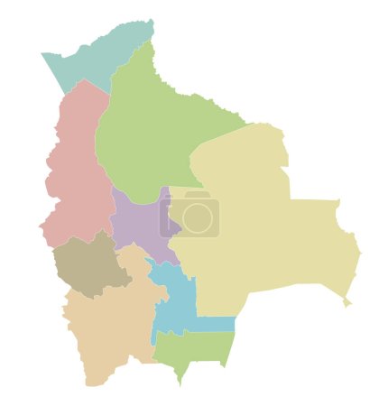 Ilustración de Mapa en blanco vectorial de Bolivia con departamentos y divisiones administrativas. Capas editables y claramente etiquetadas. - Imagen libre de derechos