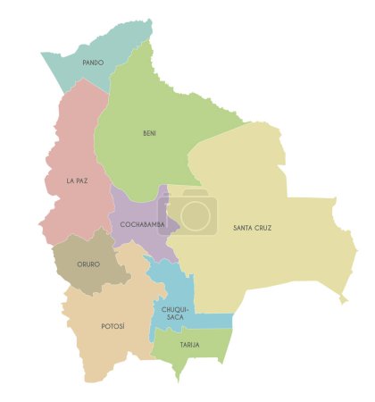 Téléchargez les illustrations : Carte vectorielle de la Bolivie avec départements et divisions administratives. Couches modifiables et clairement étiquetées. - en licence libre de droit