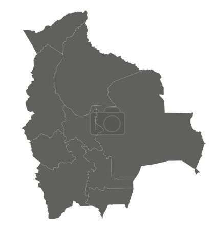 Téléchargez les illustrations : Carte vectorielle vierge de la Bolivie avec départements et divisions administratives. Couches modifiables et clairement étiquetées. - en licence libre de droit
