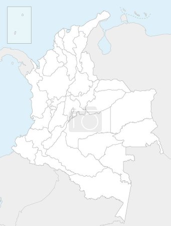 Téléchargez les illustrations : Carte vectorielle vierge de la Colombie avec les départements, la région de la capitale et les divisions administratives, et les pays voisins. Couches modifiables et clairement étiquetées. - en licence libre de droit