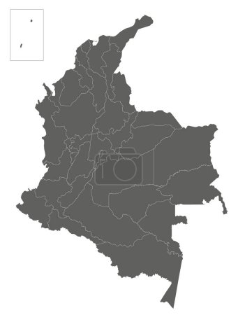 Téléchargez les illustrations : Carte vectorielle blanche de la Colombie avec les départements, la région de la capitale et les divisions administratives. Couches modifiables et clairement étiquetées. - en licence libre de droit