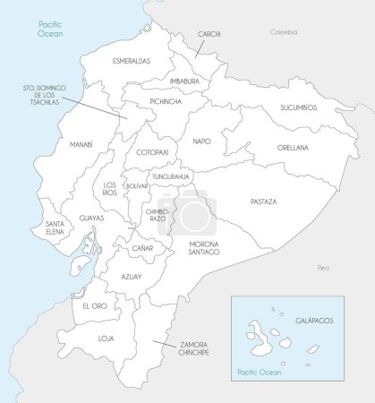 Téléchargez les illustrations : Carte vectorielle de l'Équateur avec les provinces et divisions administratives, et les pays voisins. Couches modifiables et clairement étiquetées. - en licence libre de droit