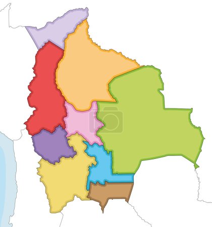 Téléchargez les illustrations : Vector a illustré la carte vierge de la Bolivie avec les départements et divisions administratives, et les pays voisins. Couches modifiables et clairement étiquetées. - en licence libre de droit