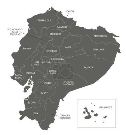 Téléchargez les illustrations : Carte vectorielle de l'Équateur avec les provinces et les divisions administratives. Couches modifiables et clairement étiquetées. - en licence libre de droit