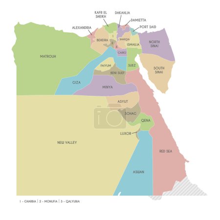 Illustration for Vector map of Egypt with governorates or provinces and administrative divisions. Editable and clearly labeled layers. - Royalty Free Image
