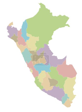 Téléchargez les illustrations : Carte vectorielle vierge du Pérou avec départements, provinces et divisions administratives. Couches modifiables et clairement étiquetées. - en licence libre de droit