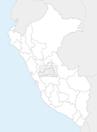 Téléchargez les illustrations : Carte vectorielle vierge du Pérou avec les départements, les provinces et les divisions administratives, et les pays voisins. Couches modifiables et clairement étiquetées. - en licence libre de droit