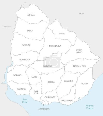 Ilustración de Mapa vectorial de Uruguay con departamentos y divisiones administrativas, y países vecinos. Capas editables y claramente etiquetadas. - Imagen libre de derechos