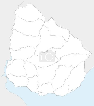 Ilustración de Mapa en blanco vectorial de Uruguay con departamentos y divisiones administrativas, y países vecinos. Capas editables y claramente etiquetadas. - Imagen libre de derechos