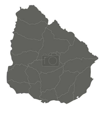 Ilustración de Mapa en blanco vectorial de Uruguay con departamentos y divisiones administrativas. Capas editables y claramente etiquetadas. - Imagen libre de derechos
