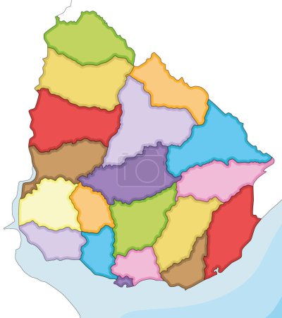 Ilustración de Vector ilustra mapa en blanco de Uruguay con departamentos y divisiones administrativas, y países vecinos. Capas editables y claramente etiquetadas. - Imagen libre de derechos