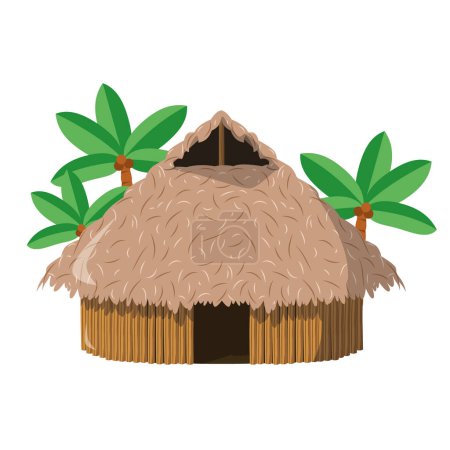Téléchargez les illustrations : Illustration vectorielle d'une maison traditionnelle amazonienne en style cartoon isolée sur fond blanc. Série des Maisons traditionnelles du monde - en licence libre de droit