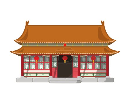 Ilustración de Ilustración vectorial de una casa tradicional de Hutong de China en estilo de dibujos animados aislados sobre fondo blanco. Casas tradicionales de la Serie Mundial - Imagen libre de derechos