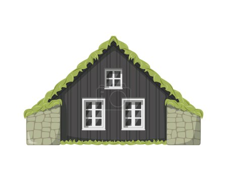 Vektor-Illustration eines traditionellen Island Turf-Hauses im Cartoon-Stil isoliert auf weißem Hintergrund. Traditionshäuser der Weltserie
