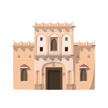 Vektor-Illustration eines traditionellen indischen Hauses im Cartoon-Stil isoliert auf weißem Hintergrund. Traditionshäuser der Weltserie
