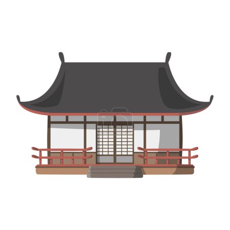 Vektor-Illustration eines traditionellen japanischen Minka-Hauses im Cartoon-Stil isoliert auf weißem Hintergrund. Traditionshäuser der Weltserie
