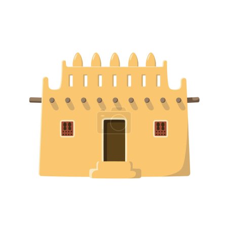 Ilustración vectorial de una casa de barro tradicional de Malí en estilo de dibujos animados aislados sobre fondo blanco. Casas tradicionales de la Serie Mundial