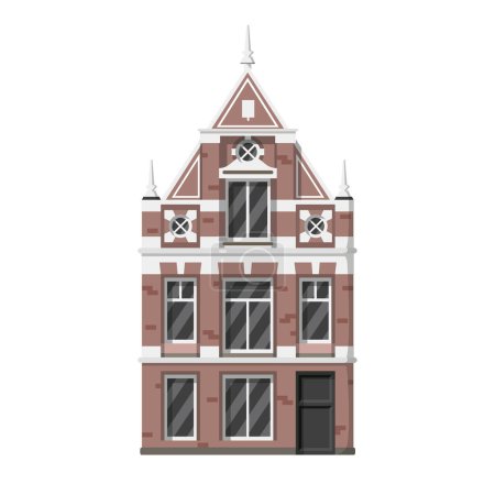 Téléchargez les illustrations : Illustration vectorielle d'une maison traditionnelle d'Amsterdam en style dessin animé isolée sur fond blanc. Série des Maisons traditionnelles du monde - en licence libre de droit