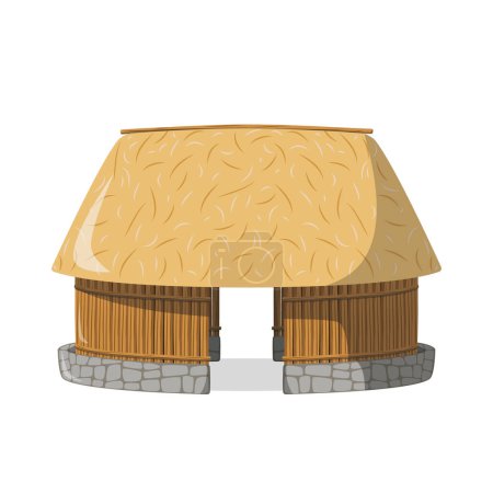 Téléchargez les illustrations : Illustration vectorielle d'une maison palapa traditionnelle maya en style dessin animé isolée sur fond blanc. Série des Maisons traditionnelles du monde - en licence libre de droit