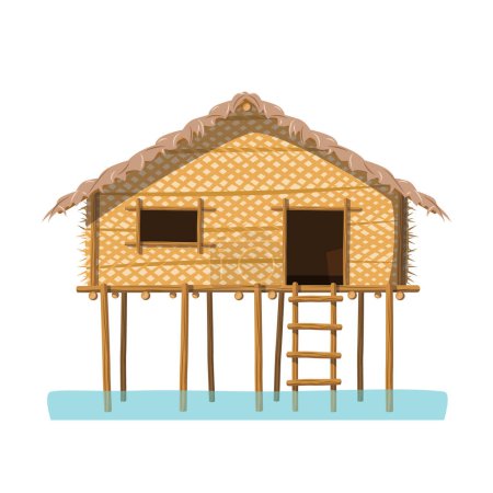 Ilustración vectorial de una casa tradicional del mar de Malasia Sama Bajau en estilo de dibujos animados aislados sobre fondo blanco. Casas tradicionales de la Serie Mundial