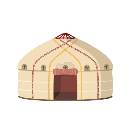 Vector illustration of a traditional Central Asia Yurt in cartoon style isolated on white background. Traditional Houses of the World Series
