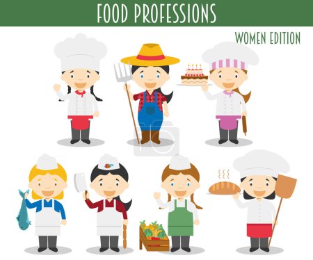 Vector Set of Food Industry Professions in cartoon style. Women Edition.