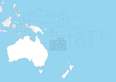 Leere Illustration des Vektors der politischen Ozeanienkarte mit Ländern in weißer Farbe. Editierbare und klar beschriftete Ebenen.