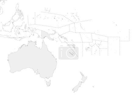 Leere Illustration des Vektors der politischen Ozeanienkarte, isoliert auf weißem Hintergrund. Editierbare und klar beschriftete Ebenen.