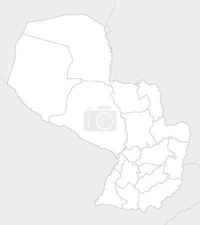 Vector blank map of Paraguay with departments, capital district and administrative divisions, and neighbouring countries. Editable and clearly labeled layers.