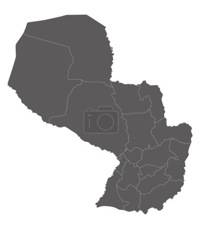 Vector blank map of Paraguay with departments, capital district and administrative divisions. Editable and clearly labeled layers.